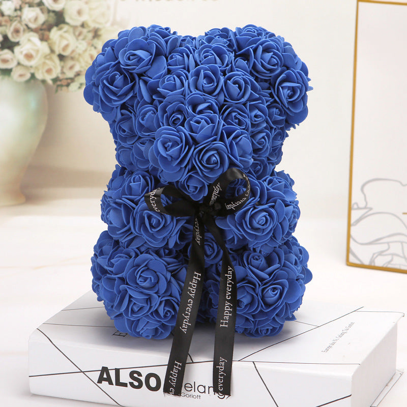Valentine's Day Gift Creative 25cm Rose Bear Gift Box PE Flower Romantic Foam Bear Hug Bear