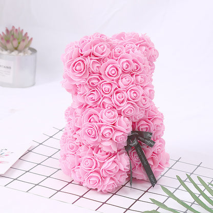 Valentine's Day Gift Creative 25cm Rose Bear Gift Box PE Flower Romantic Foam Bear Hug Bear