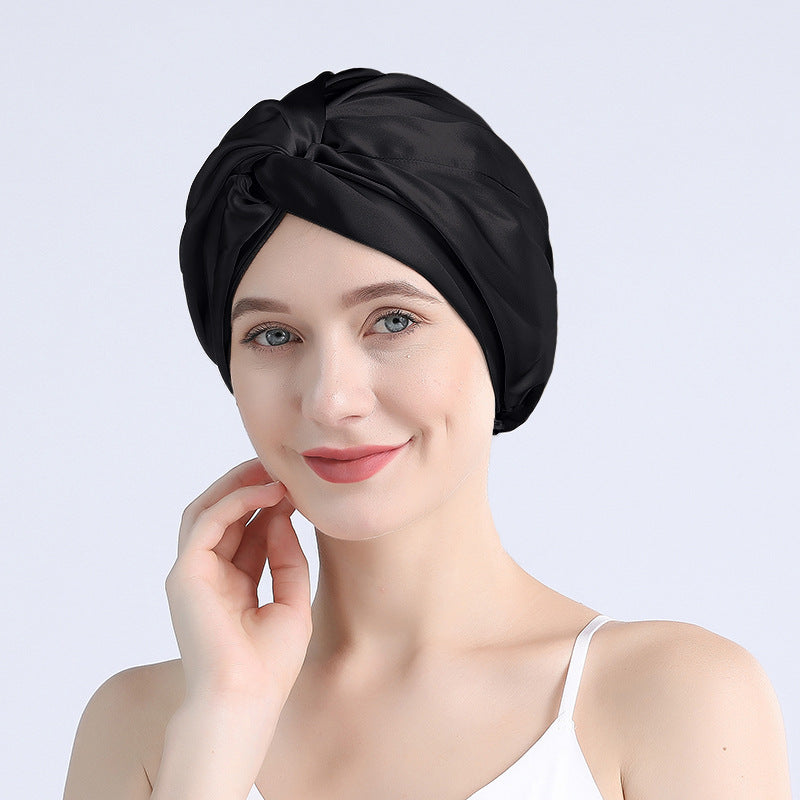 Source factory wholesale American and Japanese silk nightcap double layer 100 mulberry silk cross hat hair care hat, large quantity preferential