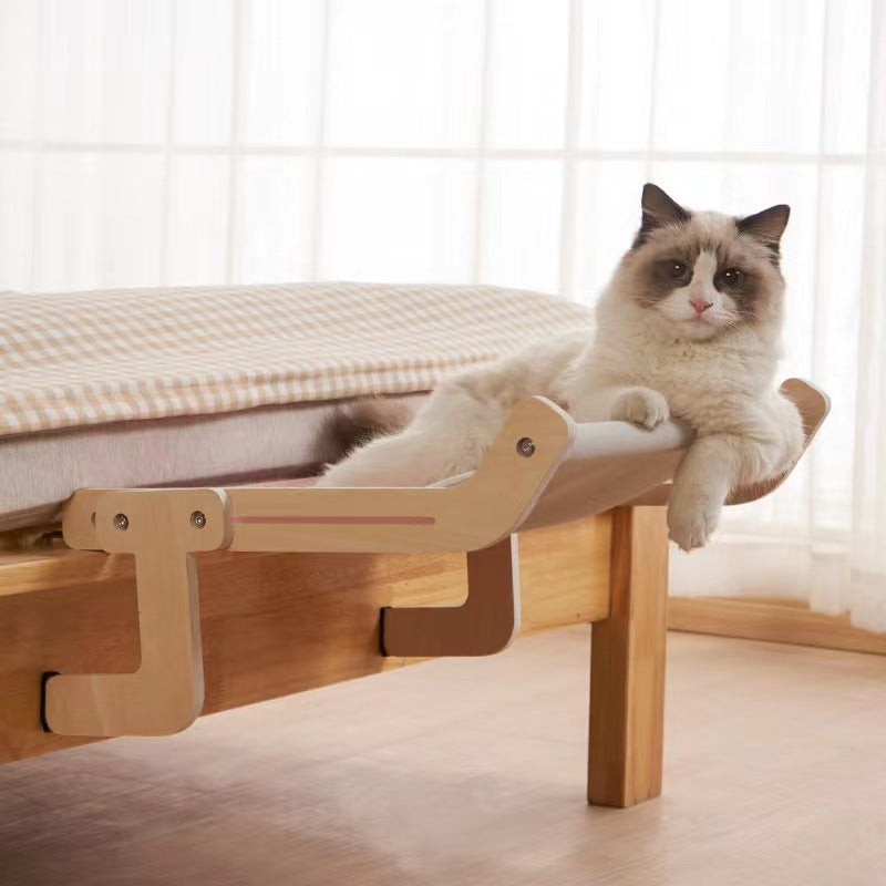 Wooden cat hammock balcony window wall-mounted cat bed removable and washable cat hanging bed cat mat four seasons pet wooden cat bed