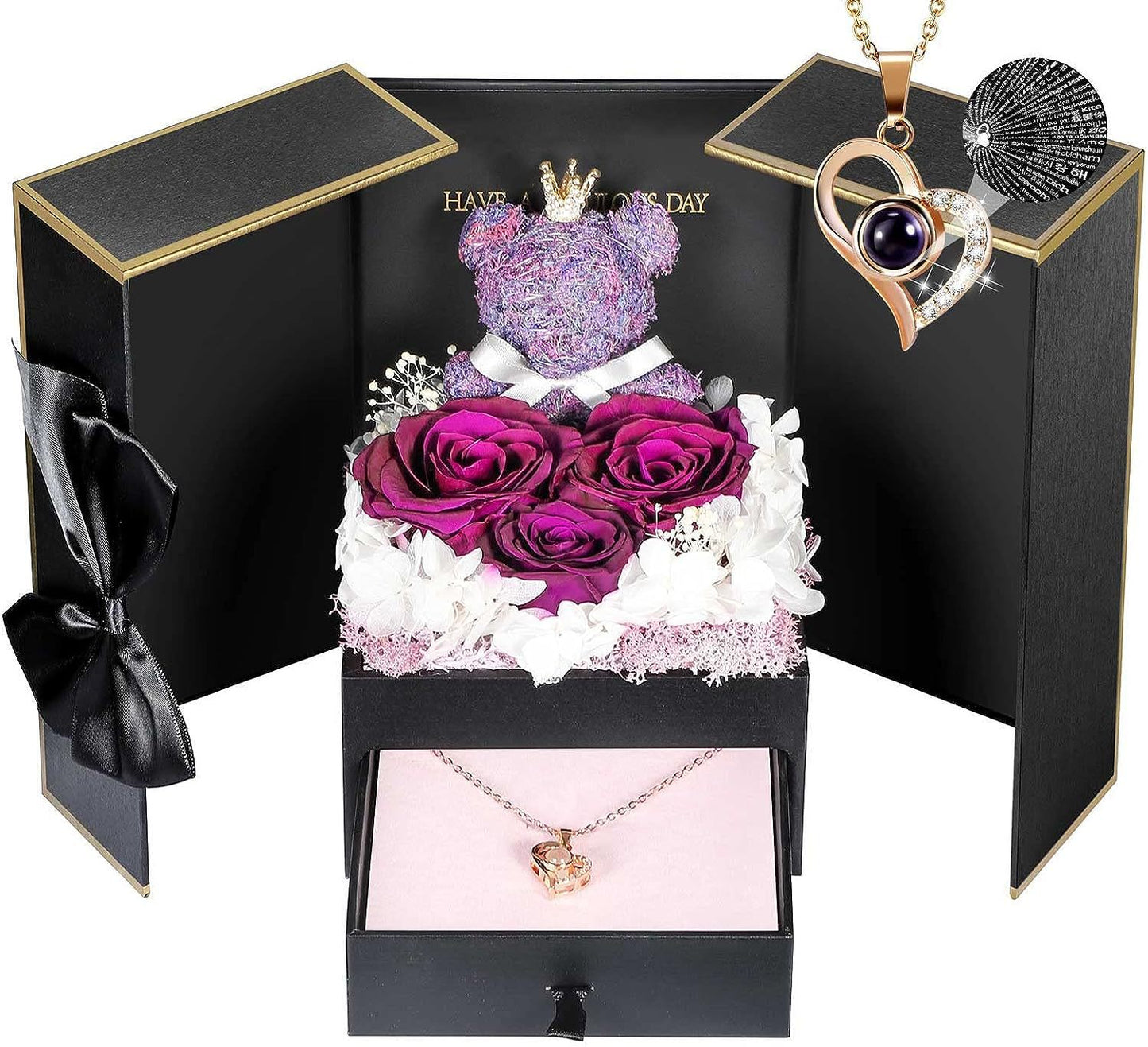 Amazon air-dried real rose doll necklace gift box finished