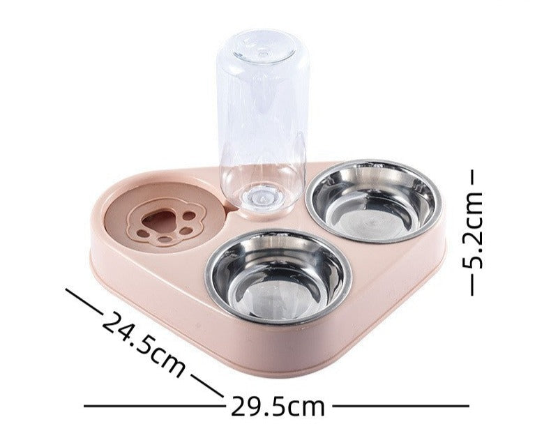Stainless steel three-color cat bowl, automatic drinking water bowl, three-bowl integrated pet food bowl, cross-border popular cat bowl, factory direct sale
