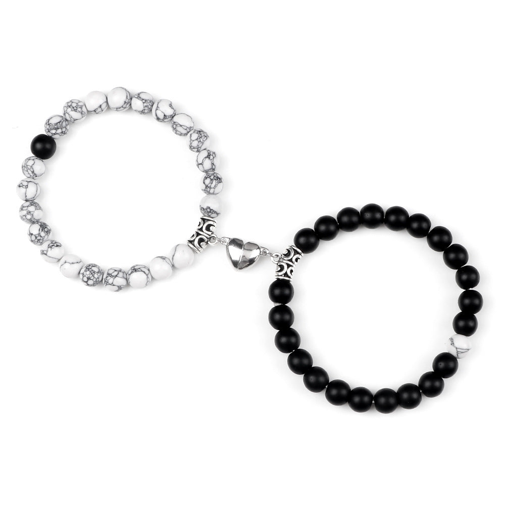 European and American cross-border imitation turquoise couple design bracelet peach heart magnet male and female pair attract and versatile