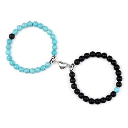 European and American cross-border imitation turquoise couple design bracelet peach heart magnet male and female pair attract and versatile