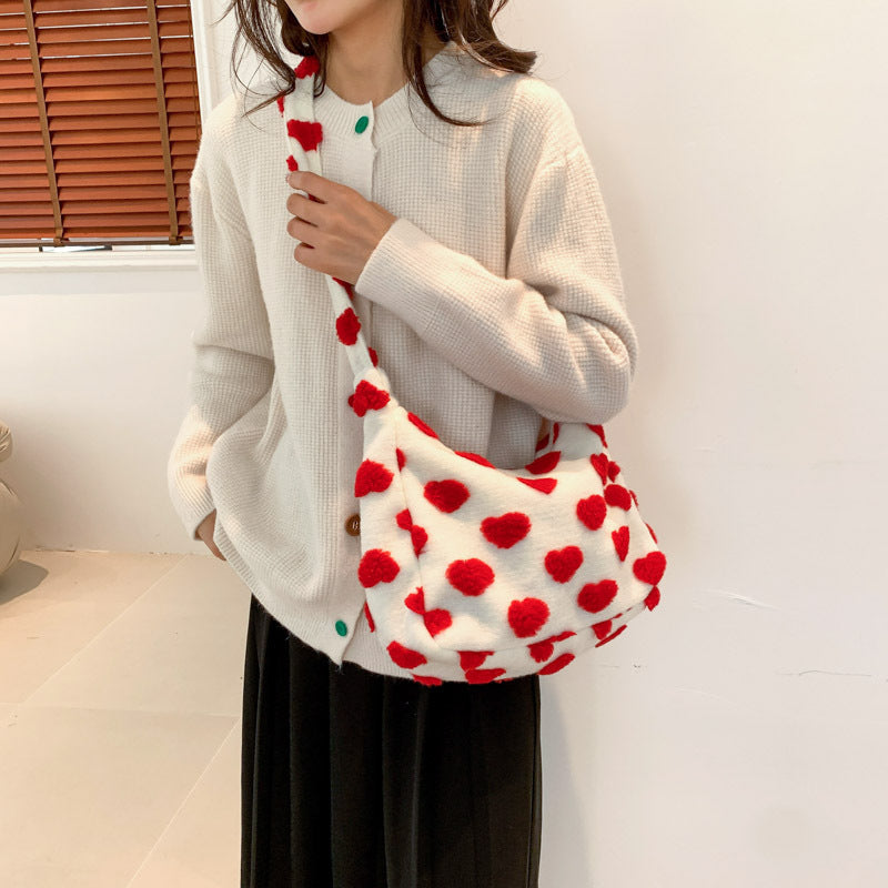 Large Capacity Plush Bag 2024 New Trendy Casual Versatile Flower Plush Single Shoulder Crossbody Women's Bag Cross-Border