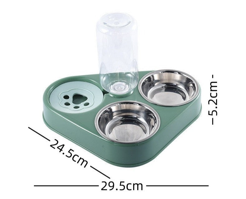 Stainless steel three-color cat bowl, automatic drinking water bowl, three-bowl integrated pet food bowl, cross-border popular cat bowl, factory direct sale