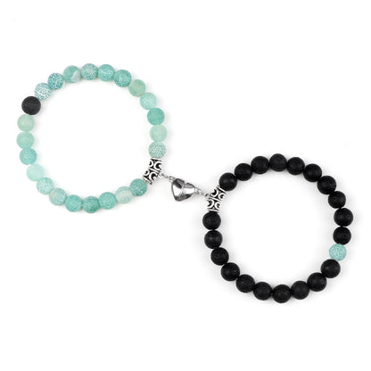 European and American cross-border imitation turquoise couple design bracelet peach heart magnet male and female pair attract and versatile