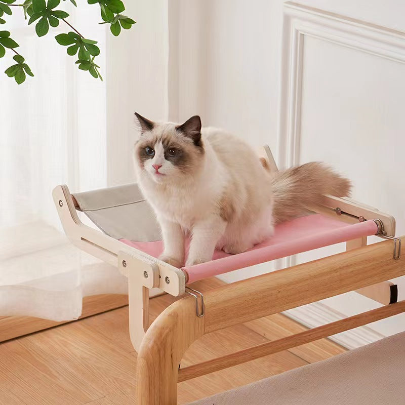 Wooden cat hammock balcony window wall-mounted cat bed removable and washable cat hanging bed cat mat four seasons pet wooden cat bed