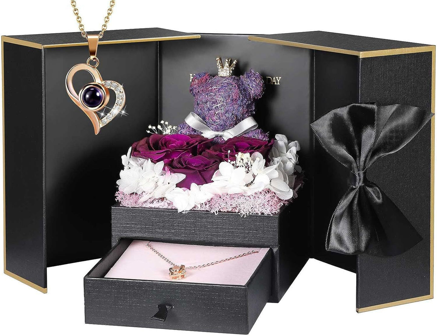 Amazon air-dried real rose doll necklace gift box finished