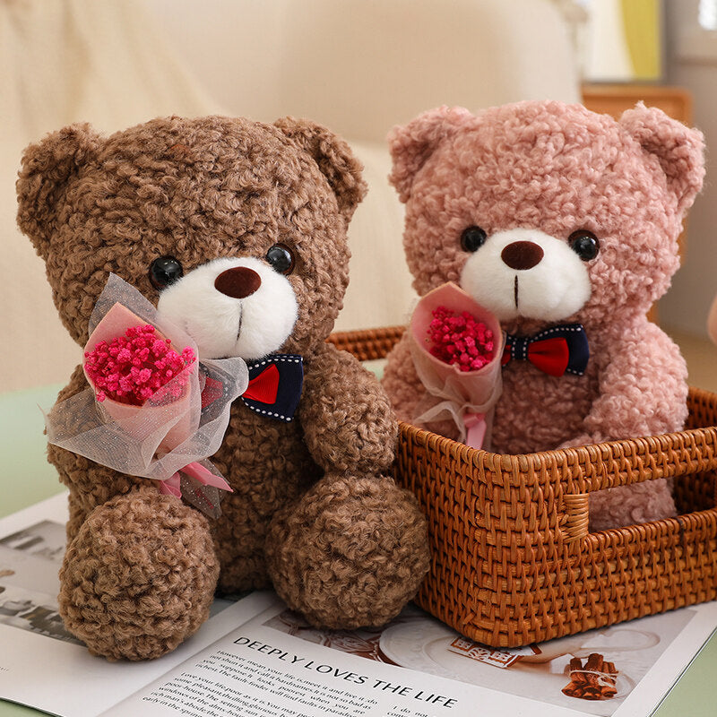 Teddy Bear Plush Toy Little Bear Doll Rose Bear Doll Girls Valentine's Day Gift Clip Doll