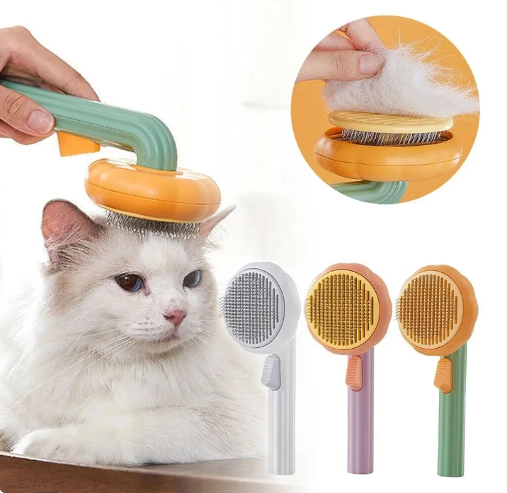 Pet Pumpkin Comb in use and Color Options