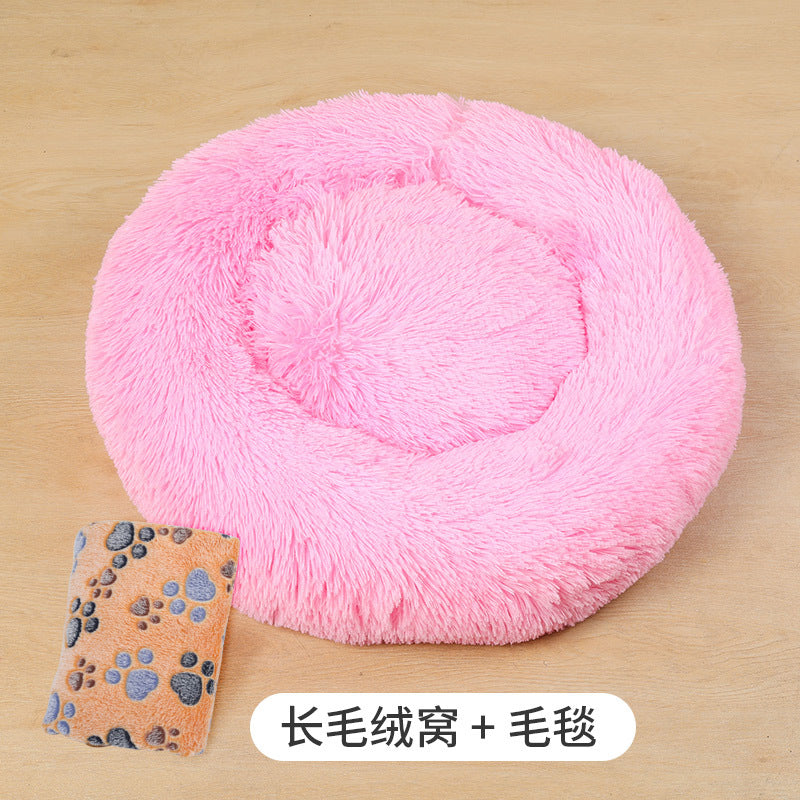 Manufacturers deep sleep dog kennel cat kennel round long-haired hair South Korean velvet autumn and winter nest pad cat mattress small and medium-sized dogs