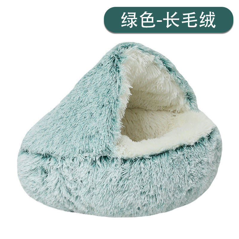 Crystal velvet warm round half-pack cat nest pet kennel deep sleep plush round nest sleeping bag semi-enclosed cat nest