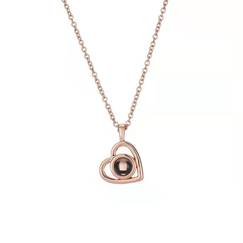 European and American cross-border titanium steel necklace in 100 languages for women, projected color pictures, nano photos, Valentine's Day and Chinese Valentine's Day gifts