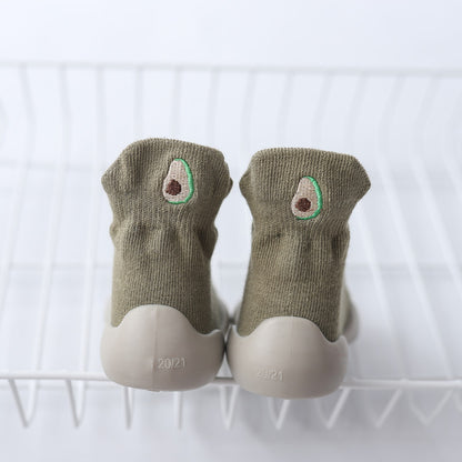 2024 Autumn New Soft Sole Baby Toddler Shoes Knitted Embroidered Baby Floor Socks Shoes Avocado Children's Socks