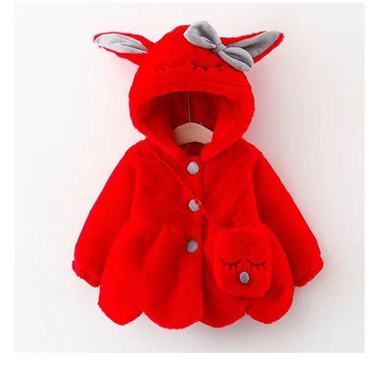 872 New winter children's clothing, girls' long-sleeved hooded coat, thickened fur sweater, rabbit ears coat