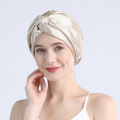 Source factory wholesale American and Japanese silk nightcap double layer 100 mulberry silk cross hat hair care hat, large quantity preferential