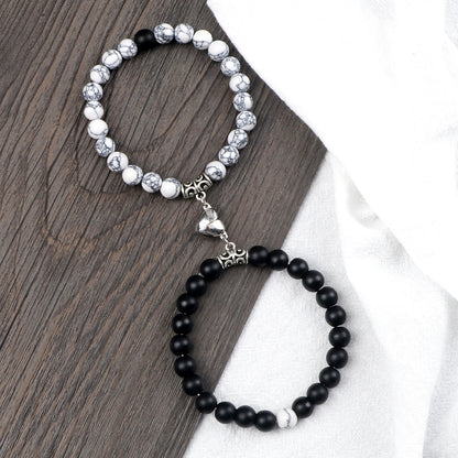 European and American cross-border imitation turquoise couple design bracelet peach heart magnet male and female pair attract and versatile