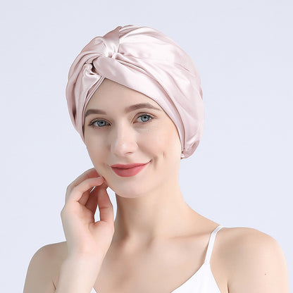 Source factory wholesale American and Japanese silk nightcap double layer 100 mulberry silk cross hat hair care hat, large quantity preferential