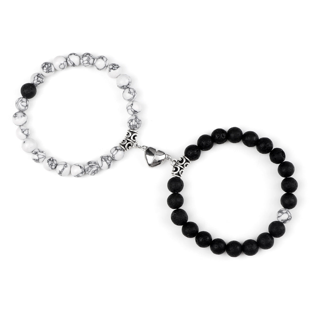 European and American cross-border imitation turquoise couple design bracelet peach heart magnet male and female pair attract and versatile