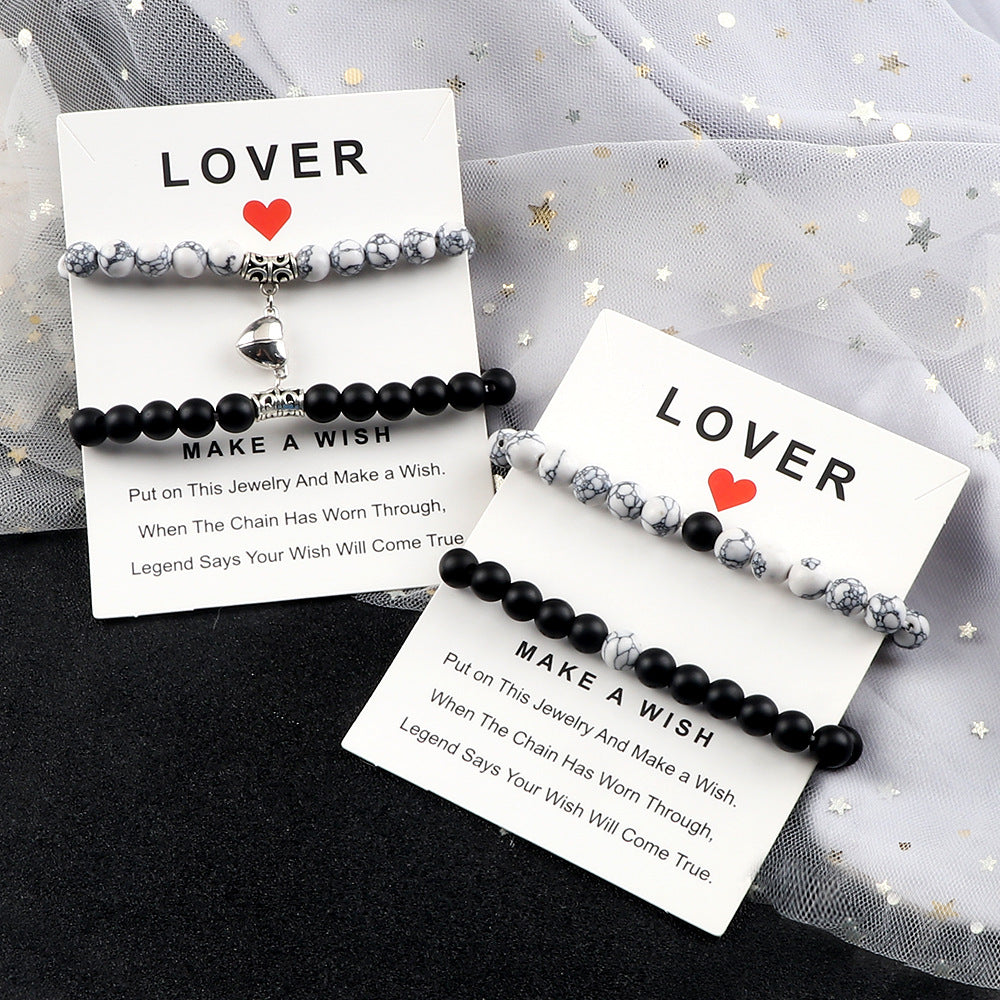 European and American cross-border imitation turquoise couple design bracelet peach heart magnet male and female pair attract and versatile