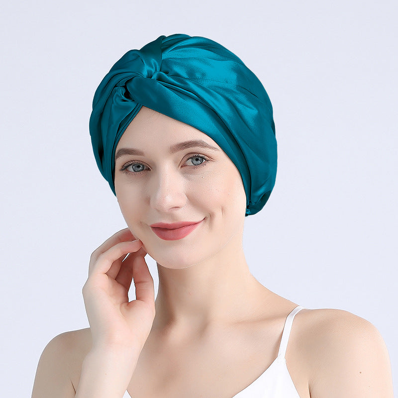 Source factory wholesale American and Japanese silk nightcap double layer 100 mulberry silk cross hat hair care hat, large quantity preferential