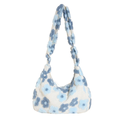 Large Capacity Plush Bag 2024 New Trendy Casual Versatile Flower Plush Single Shoulder Crossbody Women's Bag Cross-Border