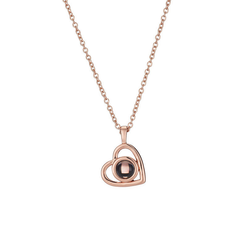 European and American cross-border titanium steel necklace in 100 languages for women, projected color pictures, nano photos, Valentine's Day and Chinese Valentine's Day gifts